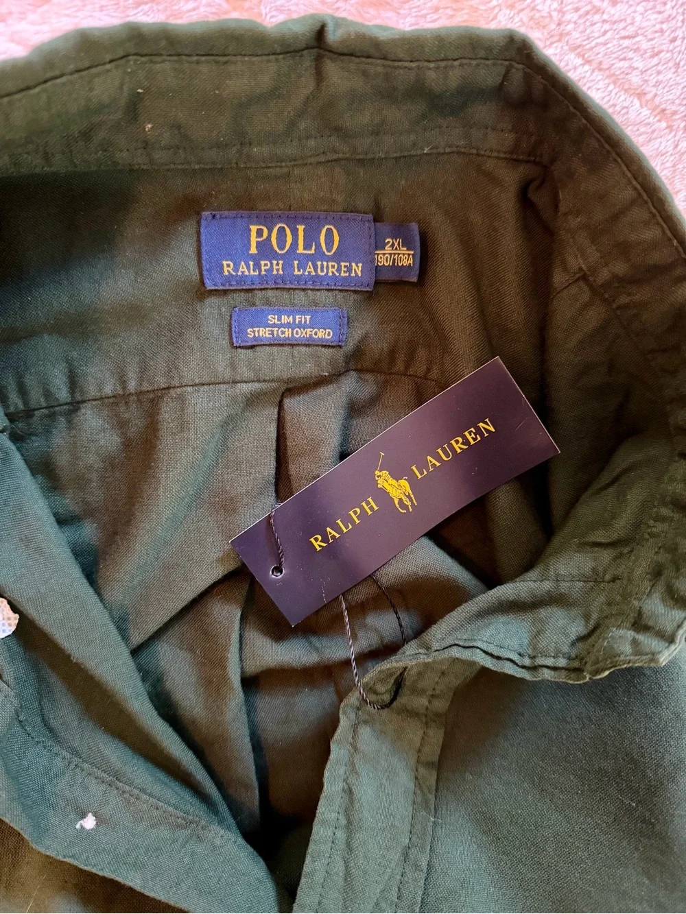Polo Ralph Lauren Dark Green Button-Down Oxford Slim Fit Stretch Shirt 2XL NWT
